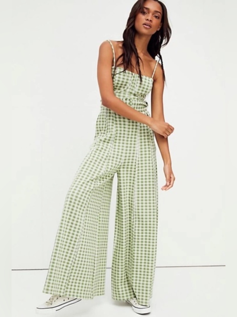 FREE PEOPLE XS Green Gingham Jumpsuit